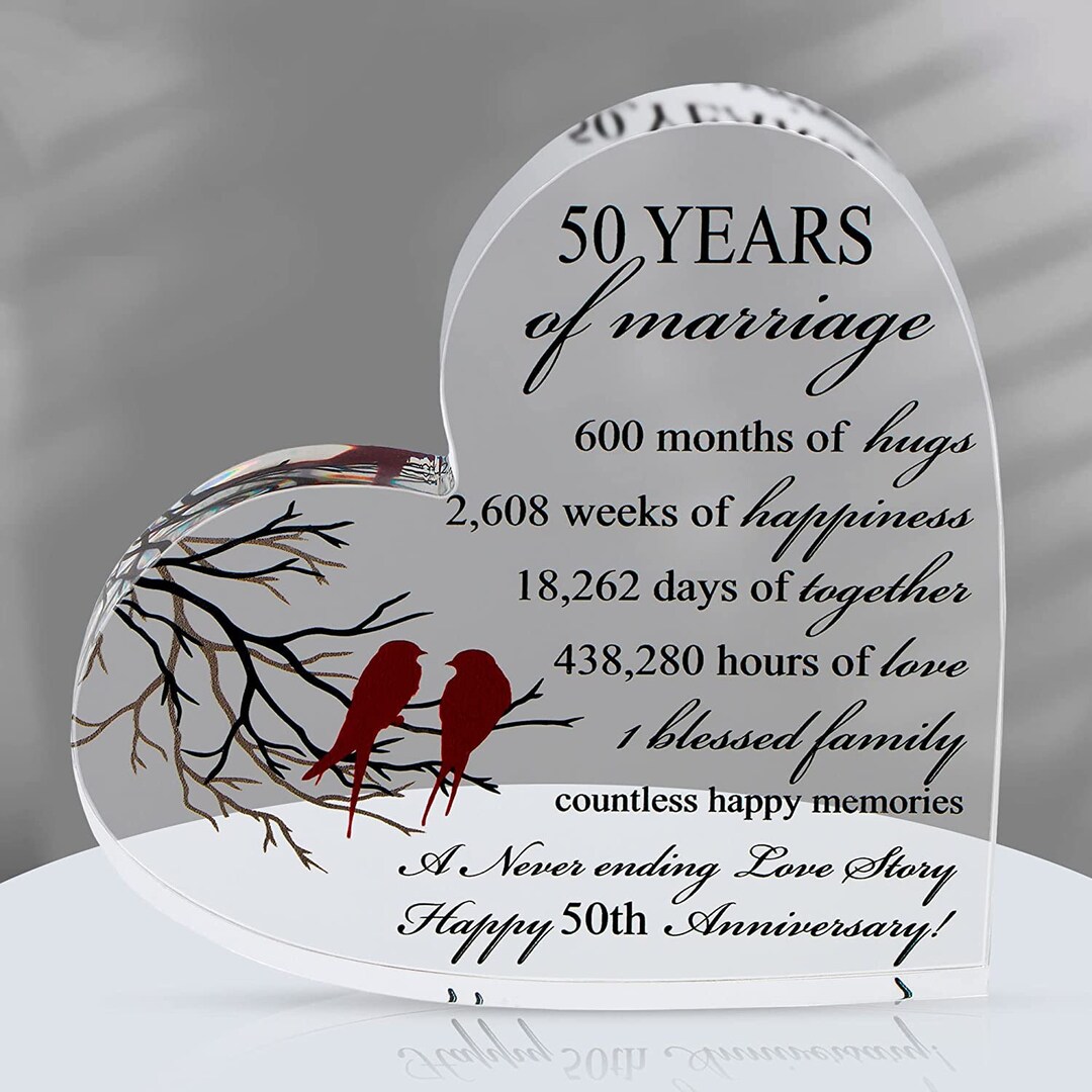 50th Golden Wedding Anniversary Keepsake for Him, Her Romantic Acrylic