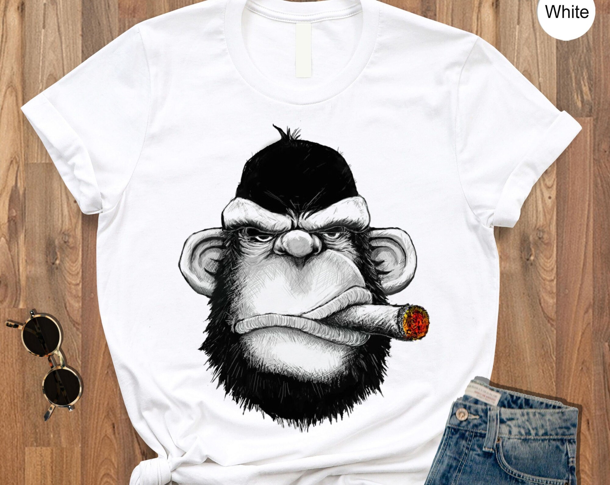 Discover Camiseta Divertido Cigar Gorilla Fumador Vintage para Hombre Mujer