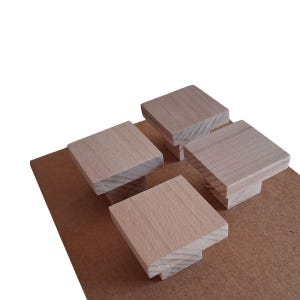 木製スクエアノブ4個セット　蒸気処理ブナ材使用　手作り｜天然無塗装キャビネット金具｜ミニマルな引き出し取っ手