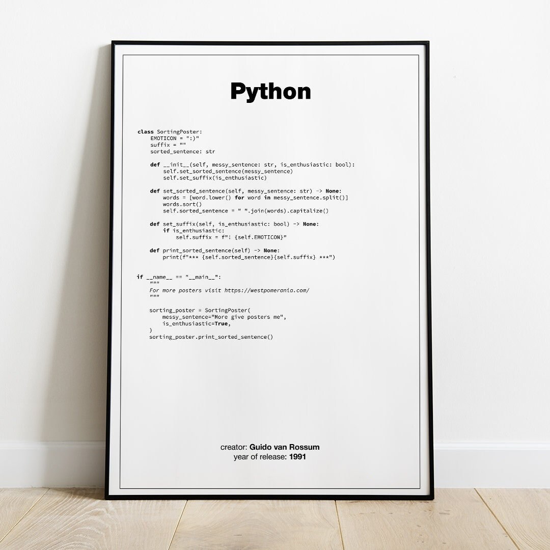 Python Code Poster Code Art Print Gift for Python Developer Gift for ...