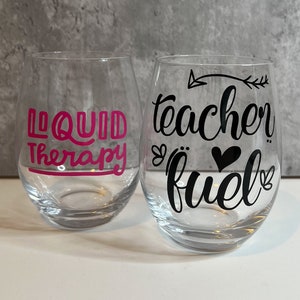 Personalized Floral Teacher Stemless Wine Glass, Design: TEACHER2