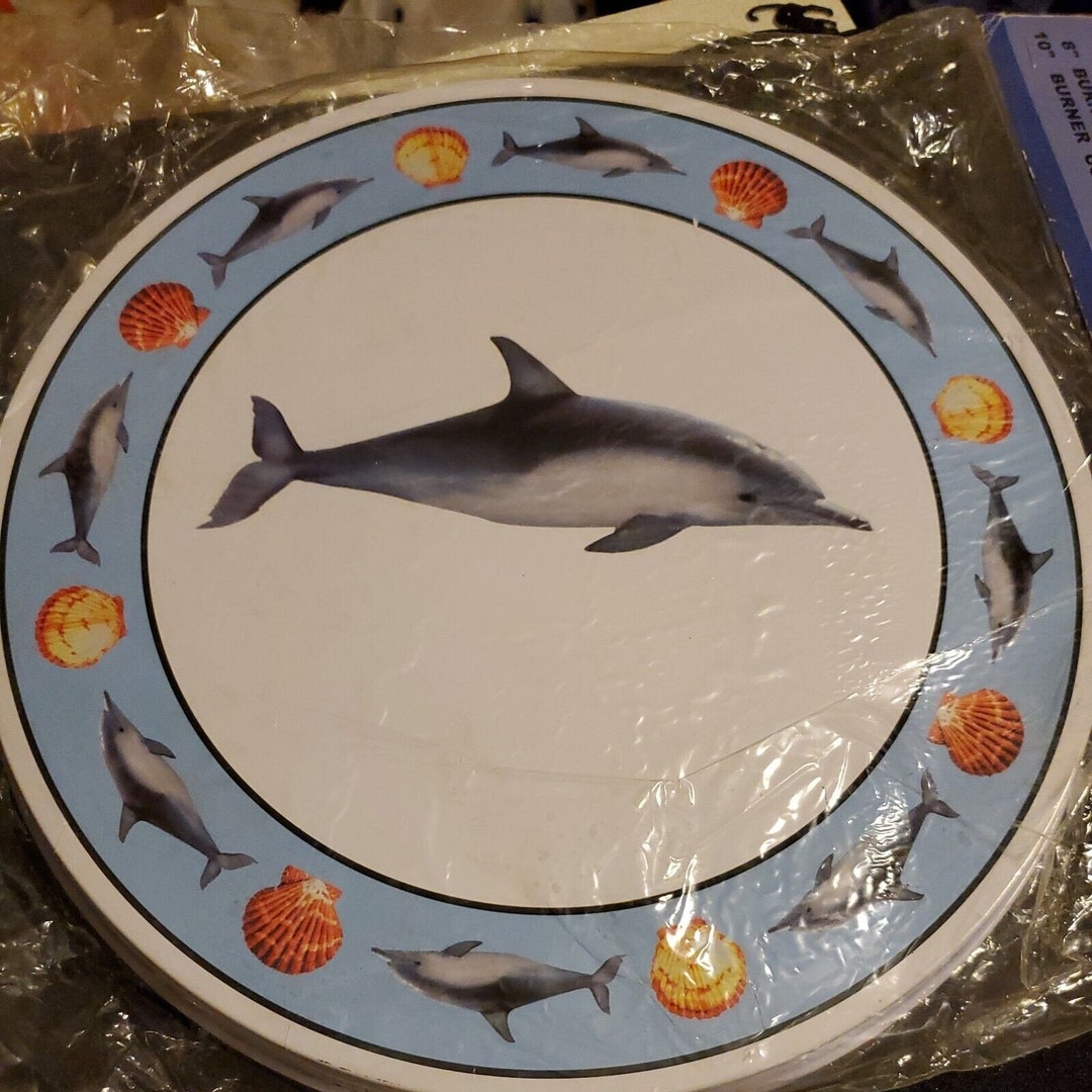 Vintage NOS Decorative Stove Top Burner Cover Set of 2 Dolphin