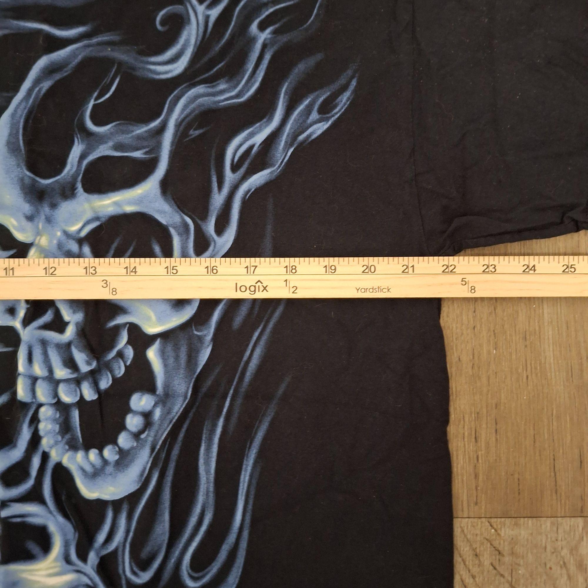 Vintage Fruit of the Loom Heavy HD Skull Graphic T-shirt XL Navy 