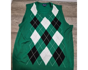 Chaleco de punto sin mangas Blue Ocean Green Argyle Talla XL 100% acrílico para golf