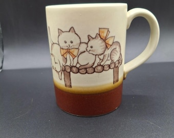 Vintage Otagiri Keramik Katzen Kaffeetassen Tan & Braun 8 Unze
