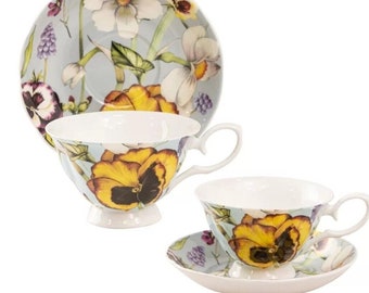 NOS Stechcol Geel Pansy Bone China Theekop en Schotelset Gracie Bone China