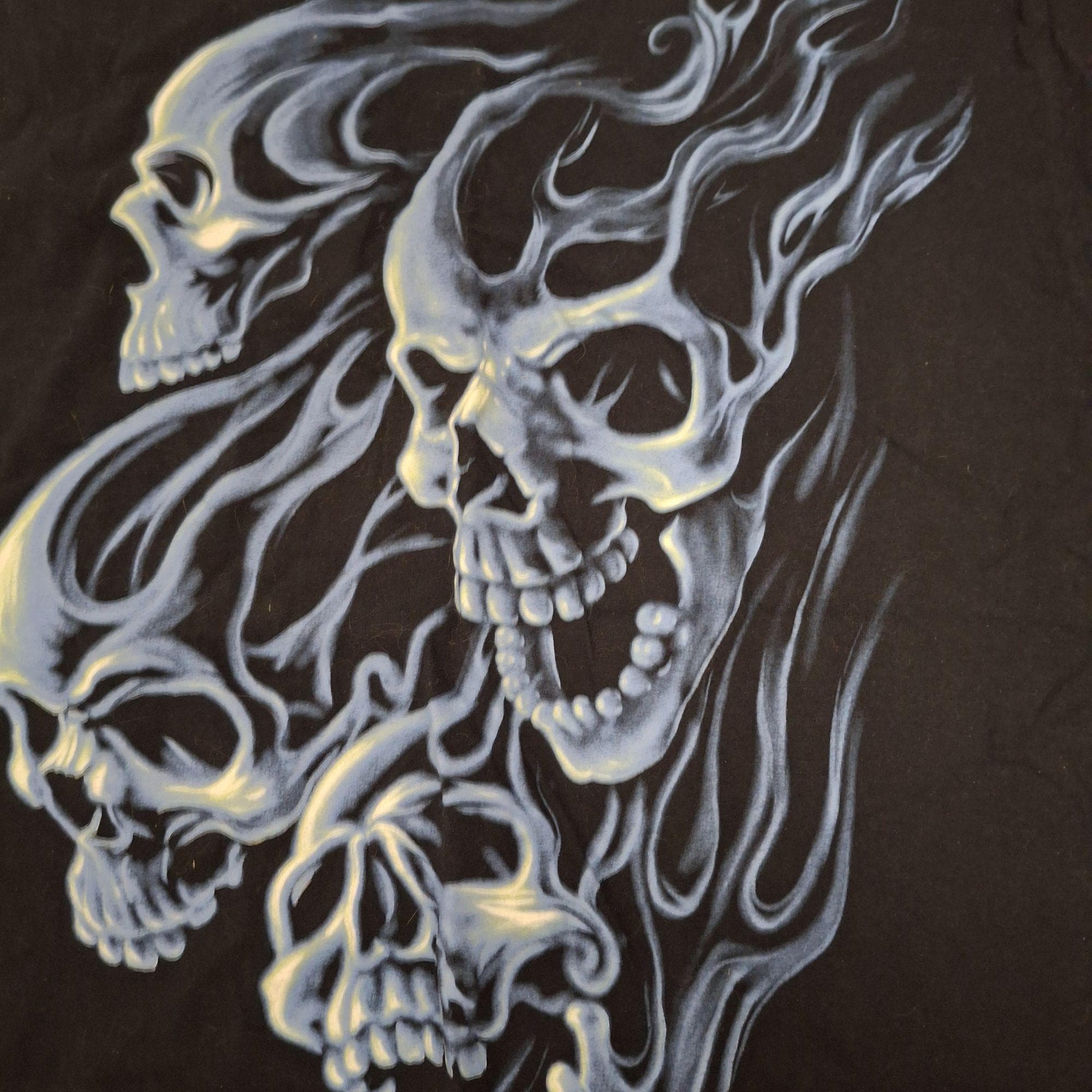 Vintage Fruit of the Loom Heavy HD Skull Graphic T-shirt XL Navy 