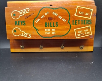 Vintage Holz Wand-Organizer für Schlüssel, Briefe & Rechnungen mit lustigem Text