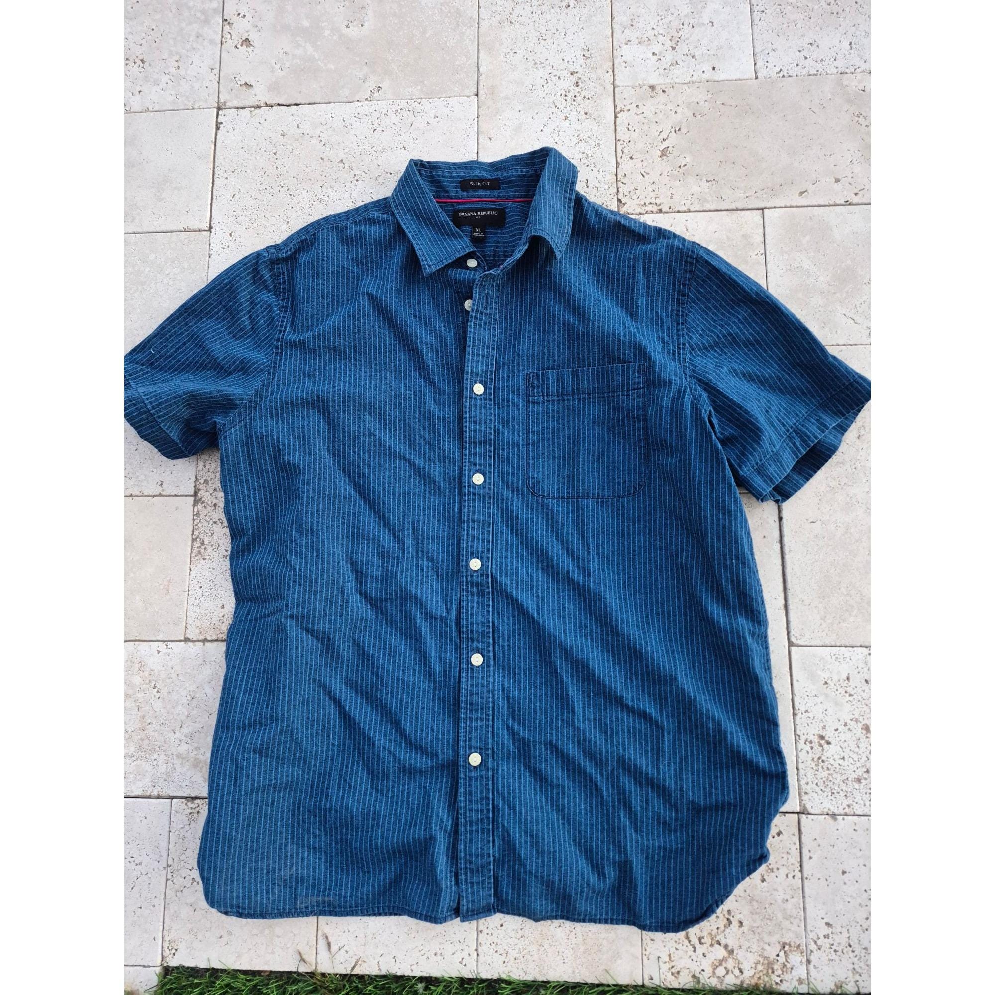 banana republic blue dress shirt Men's Slim-Fit Dress Shirt Basic Blue Tall Size L