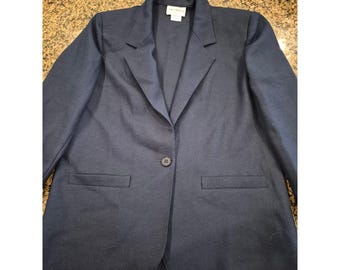 Mercerie bleu marine Petite Leslie Fay Blazer taille 8 vintage USA un bouton