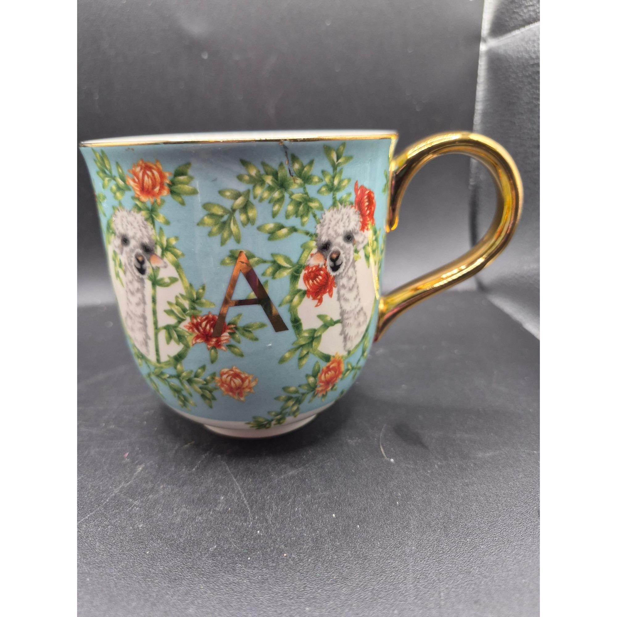 Anthropologie Lisa Kota Initial A Llama Mug With Gold Handle