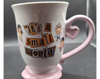 Disney Its A Small World Ceramic Mug With Pink Heart Handle & Base