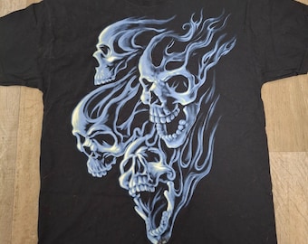 Vintage Fruit of the Loom Heavy HD Skull Graphic T-shirt XL Navy