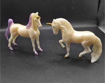 Breyer Vintage Unicorn Stablemate Figures With Purple & Gold Details Set of 2