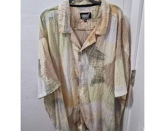 Frisse prints van Bel-Air heren 5x lichtgewicht overhemd met knoopsluiting abstract patroon beige groen bruin 100% polyester