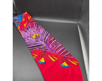 Corbata de seda con plumas de pavo real Rush Limbaugh Sin Fronteras Rojo vibrante Púrpura Amarillo