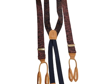 Cole Haan - Tirantes de cachemira para hombre, ajustables, con ribete de cuero, color azul marino y burdeos