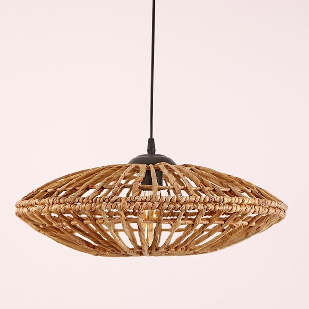 Wood Wicker Chandelier, Farmhouse Woven Rustic Pendant Lighting