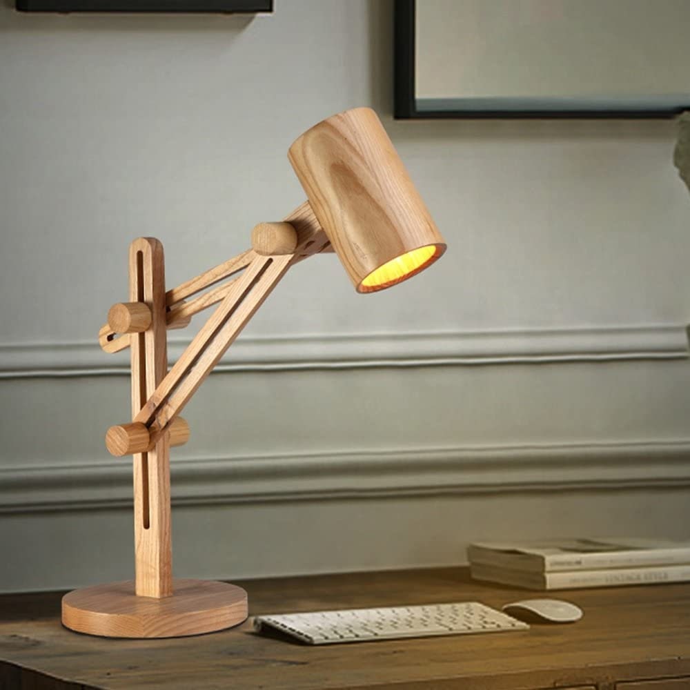 Wooden Table Lamp, Handmade Portable Table Lamp, Adjustable Table Lamp