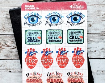 Biology Sticker Sheet | Funny Science Puns | Teacher & Student Gift | Planner Stickers | Anatomy Pun Stickers