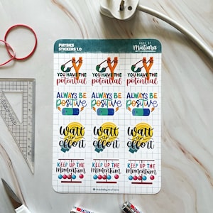 Physics Sticker Sheet - Science Sticker Sheet, Gift for Planner Journal, Motivational Reminders, Science Teacher gift, Gift for Physicist