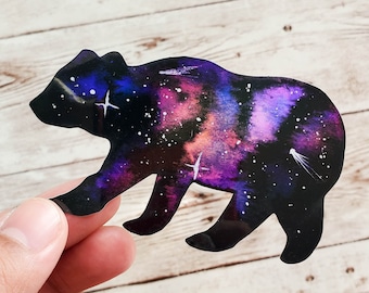 Holographic Galaxy Bear Sticker – Celestial Vinyl Decal