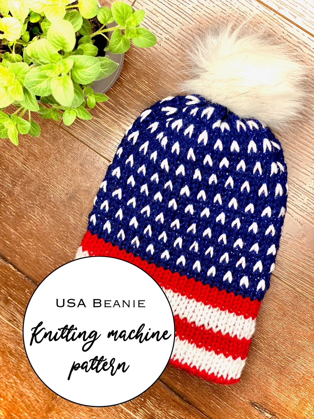 Knitting Machine Pattern USA Beanie Etsy
