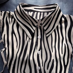Zebra Stripes Fake Collar Detachable Front Tie Shirts White False Vintage Versatile Blouse Collar for Women Girls Favors image 5