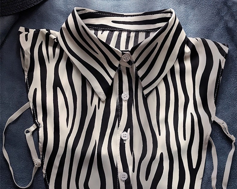 Zebra Stripes Fake Collar Detachable Front Tie Shirts White False Vintage Versatile Blouse Collar for Women Girls Favors image 5