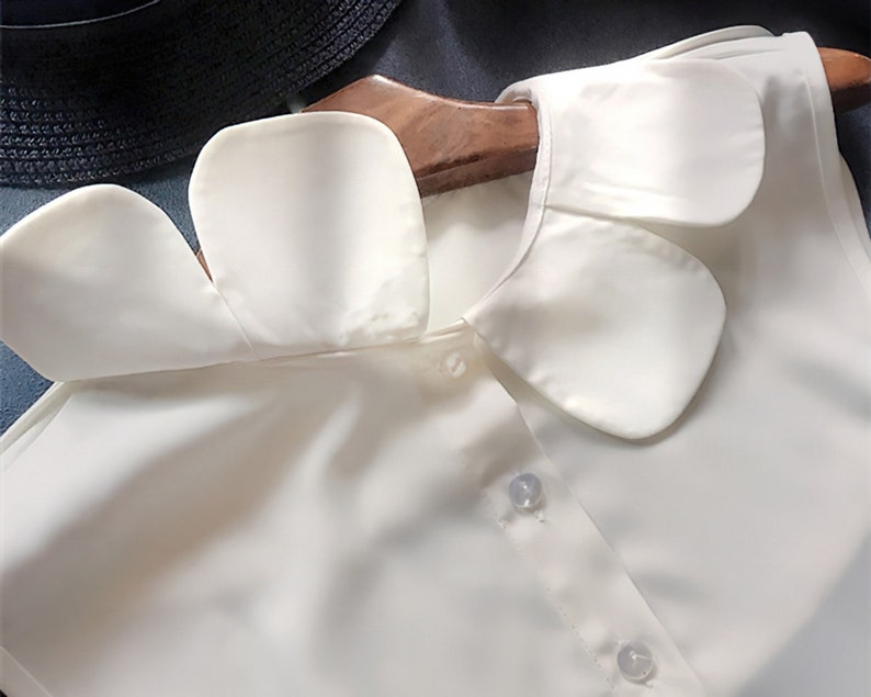 Pétale Faux Col Détachable Front Tie Flower Shirts Blanc Faux Chemisier Vintage Col pour Femmes Filles Favoris image 4