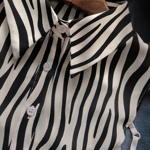 Zebra Stripes Faux Col Détachable Front Tie Chemises Blanc Faux vintage Polyvalent Chemisier Col pour Femmes Filles Favoris image 6