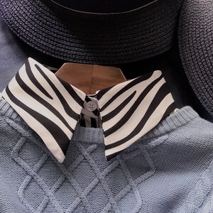 Zebra Stripes Faux Col Détachable Front Tie Chemises Blanc Faux vintage Polyvalent Chemisier Col pour Femmes Filles Favoris image 1