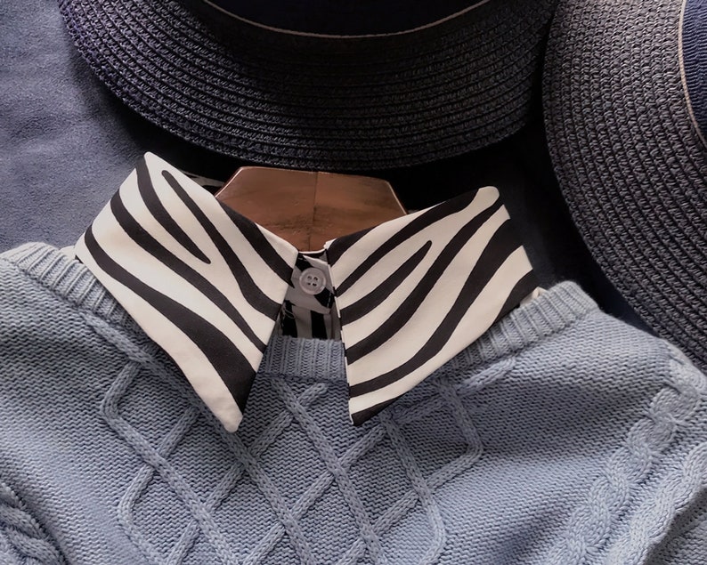 Zebra Stripes Fake Collar Detachable Front Tie Shirts White False Vintage Versatile Blouse Collar for Women Girls Favors image 1