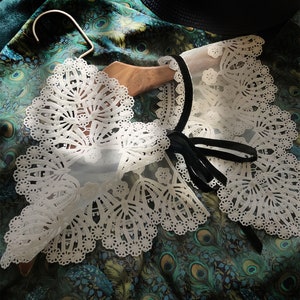 Embroidered Lace Fake Collar, White/Black False Faux Collar, Detachable Blouse, Lady Dicky Collar, Free Size image 6