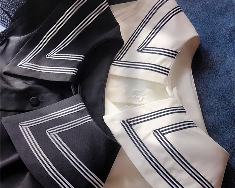 Bleu marine faux col détachable devant cravate chemises blanc faux vintage pétale chemisier col pour femmes filles faveurs image 7