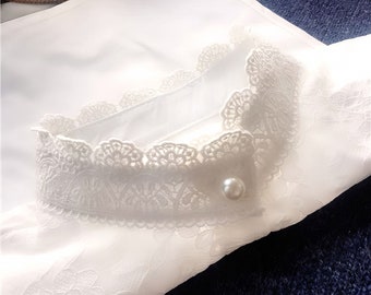 Pearl Button Premium Lace False Collar, Elegant False Faux Collar, Simply Lady Dicky Collar, Detachable Blouse, Free Size