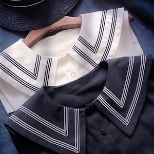 Bleu marine faux col détachable devant cravate chemises blanc faux vintage pétale chemisier col pour femmes filles faveurs image 1