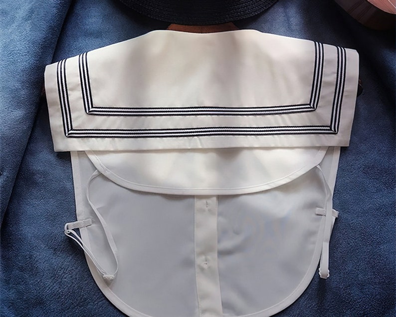 Bleu marine faux col détachable devant cravate chemises blanc faux vintage pétale chemisier col pour femmes filles faveurs image 5