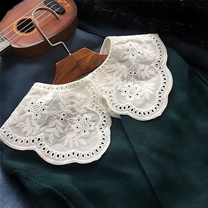 Cotton Floral Cutout False Collar, Elegant False Faux Collar, Simply Lady Dicky Collar, Detachable Blouse, Free Size image 1