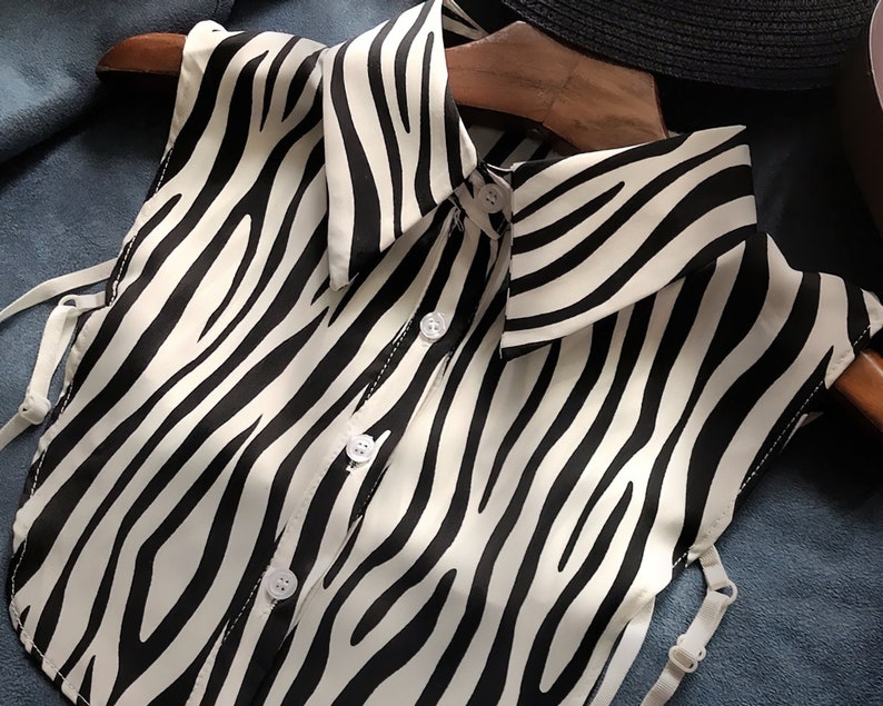 Zebra Stripes Faux Col Détachable Front Tie Chemises Blanc Faux vintage Polyvalent Chemisier Col pour Femmes Filles Favoris image 2