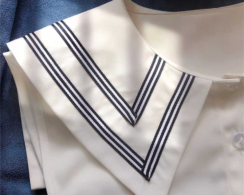 Bleu marine faux col détachable devant cravate chemises blanc faux vintage pétale chemisier col pour femmes filles faveurs image 3