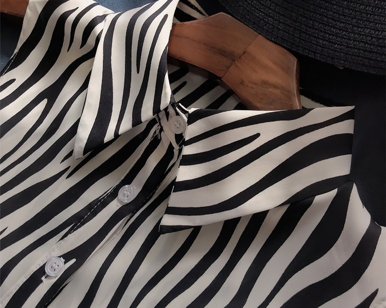 Zebra Stripes Faux Col Détachable Front Tie Chemises Blanc Faux vintage Polyvalent Chemisier Col pour Femmes Filles Favoris image 3