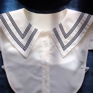Bleu marine faux col détachable devant cravate chemises blanc faux vintage pétale chemisier col pour femmes filles faveurs image 2