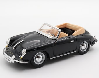 Burago 1961 Porsche 356B Carbiolet Diecast Car|Scale 1/24 Classic Car Collection|Sport Model Convertible Car|Vintage Black Metal Car for Dad