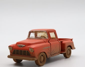 1955 Chevy Stepside Pickup Model Car: 1/32 Scale Diecast, Orange Vintage Collectible