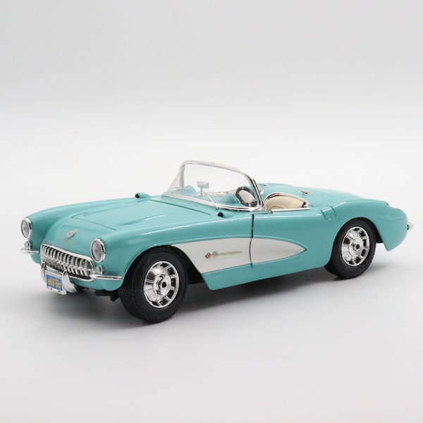 Maisto 1957 Chevrolet Corvette|Nostalgisches Vintage Modellauto|Maßstab 1:18 Diecast Car Kollektion|Blaues Metall Klassisches Cabrio Auto als Geschenk