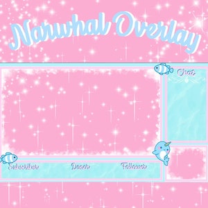 Kawaii Narwhal Overlay. Space for camera, chat, followers, subscribers, donors and screen capture. Super kawaii and cute!