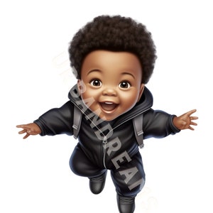 Cute Little Black Baby Boy PNG Clipart, Black Kids png, afro png, Black Baby Transfer, Black Prince Png. StreetWear Baby Svg.