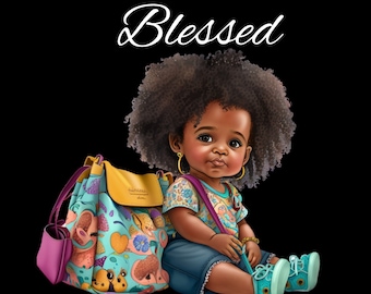 Blessed Black Baby Girl Princess PNG Clipart | Curly Hair Black Princess | Cute Black Barbie Transfer, Sublimation, Digital Art PNG file