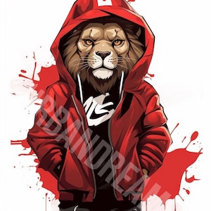 Leão de rua png. Design colorido de graffiti png Camisas e designs de sublimação para vestuário urbano e clipart de streetwear. Download instantâneo